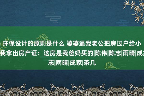 环保设计的原则是什么 婆婆逼我老公把房过户给小叔子，我拿出房产证：这房是我爸妈买的|陈伟|陈志|雨晴|成家|茶几