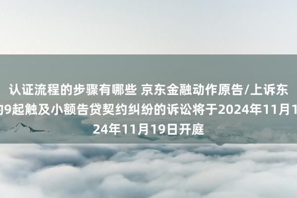 认证流程的步骤有哪些 京东金融动作原告/上诉东说念主的9起触及小额告贷契约纠纷的诉讼将于2024年11月19日开庭